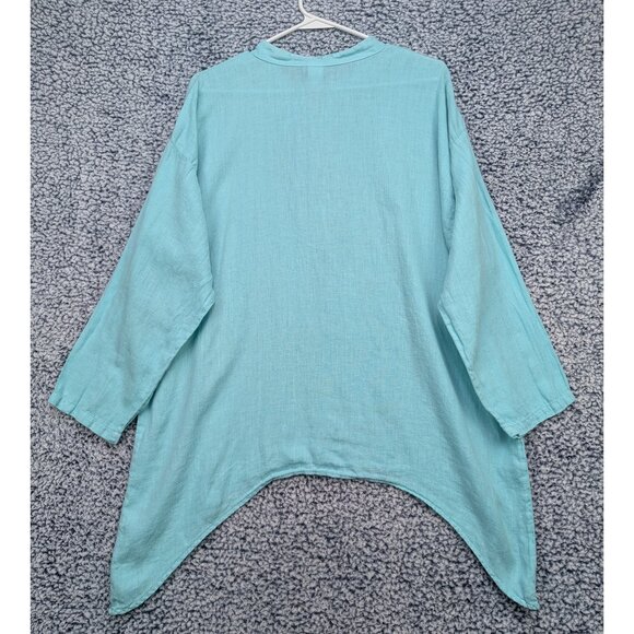 Match Point 100% Linen Tunic Blouse Size M Lagenlook Peasant Boho Beachy Blue - Picture 2 of 10